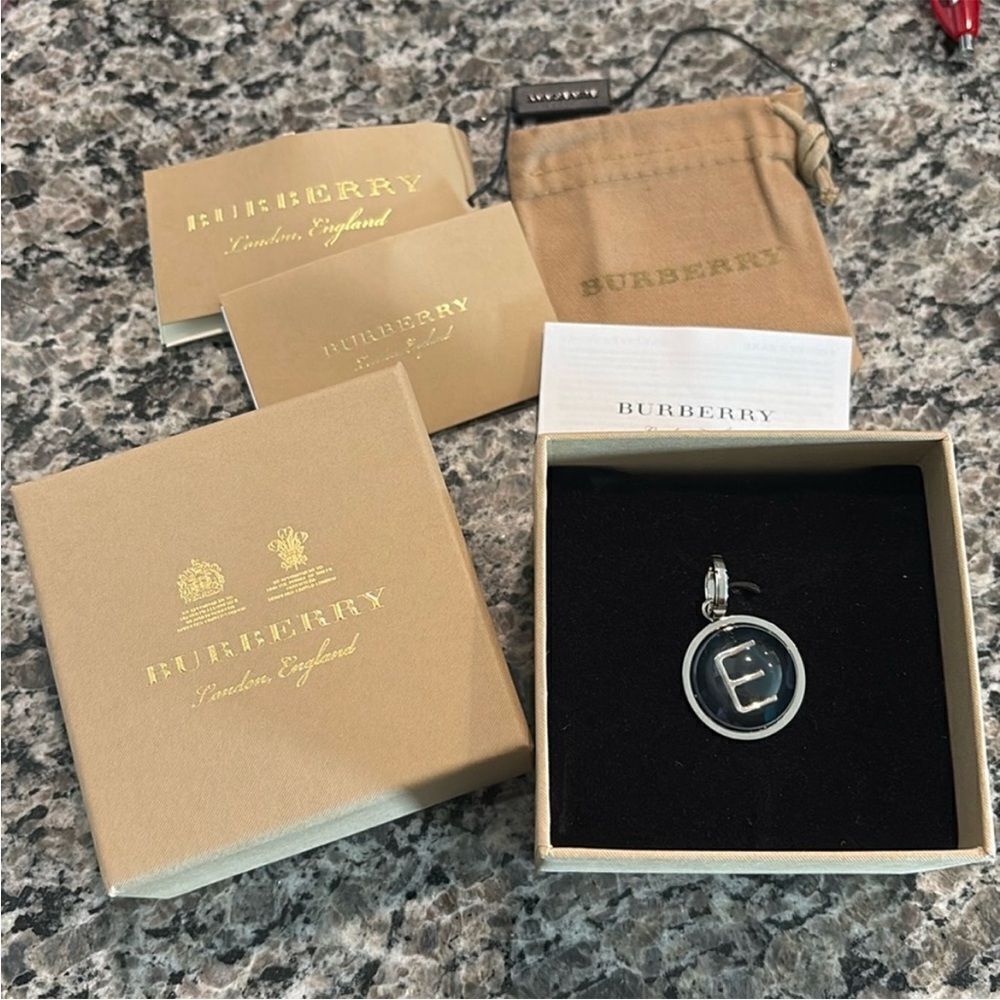 Burberry Silver Pendant Charm letter E NWT